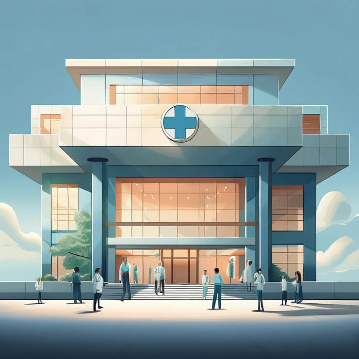 Illustration einer Klinik die local SEO optimiert ist