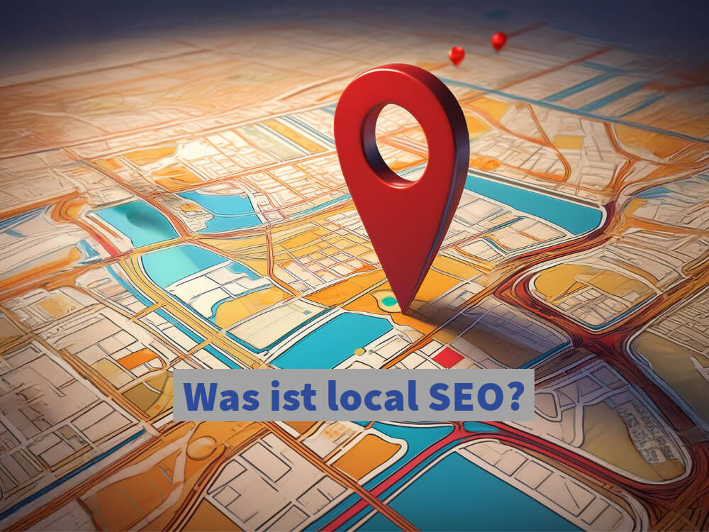 Illustration einer Landkarte mit Pin und der Aufschrift "Was ist local SEO?"