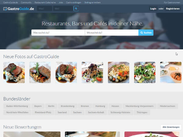 Screenshot vom Restaurantverzeichnis Gastroguide