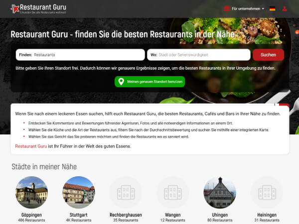 Screenshot vom Branchenbuch RestaurantGuru