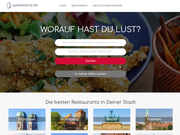 Screenshot vom Branchenbuch Speisekarte.de