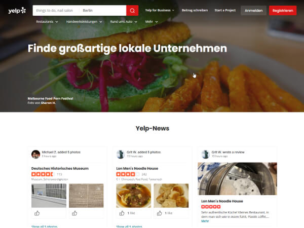 Screenshot vom Branchenbuch Yelp